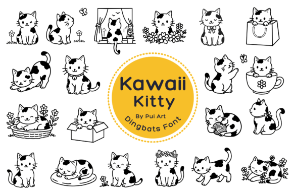 Kawaii Kitty Doodle: The Playful Dingbat Font That Brings Cat-Lover Charm to Every Project